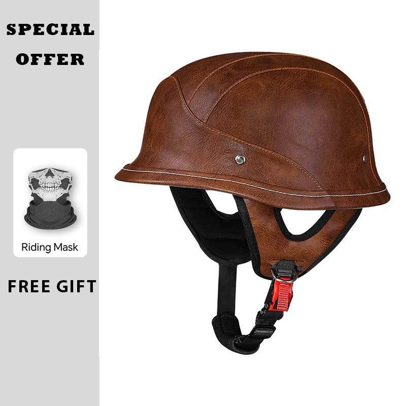 Vintage Open Face Retro Helmet - Helm Sepeda Motor Kulit Setengah Wajah