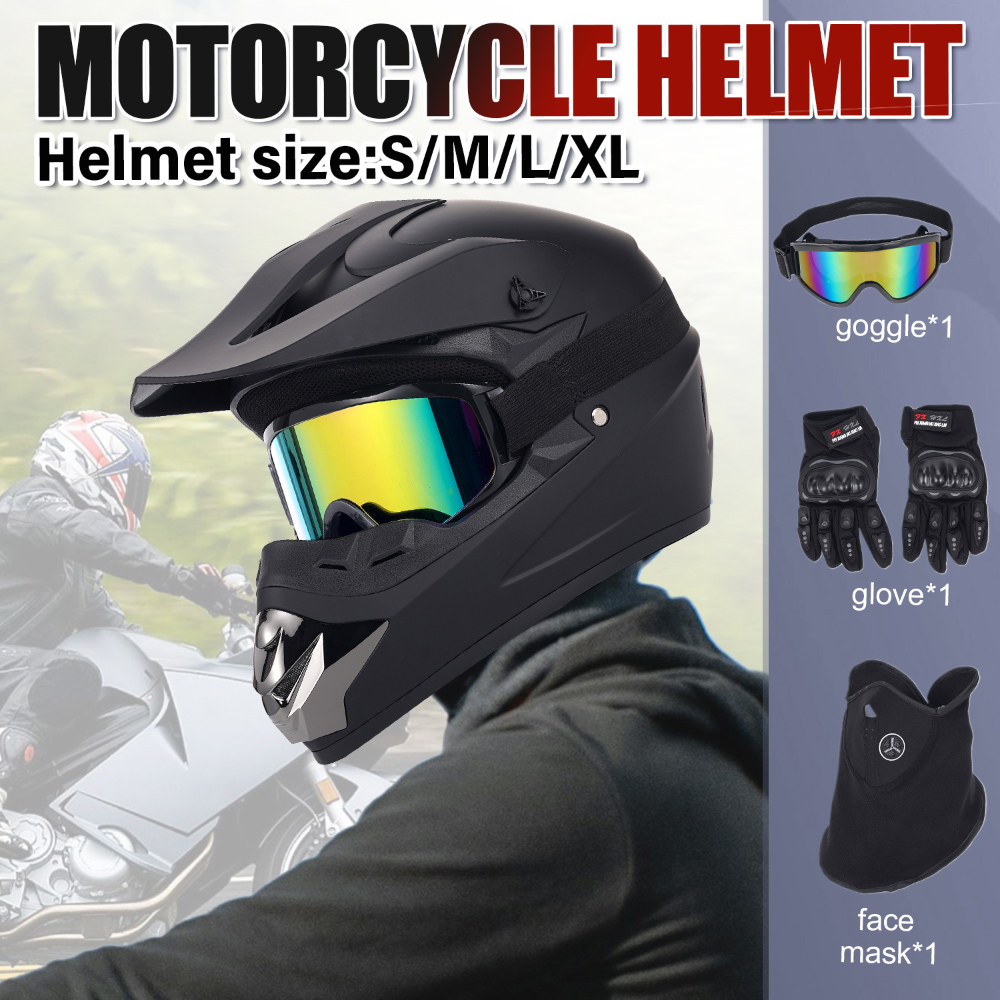 Off Road Motocross Helmet Goggles Set - Helm Sepeda Motor Off-Road Set Empat