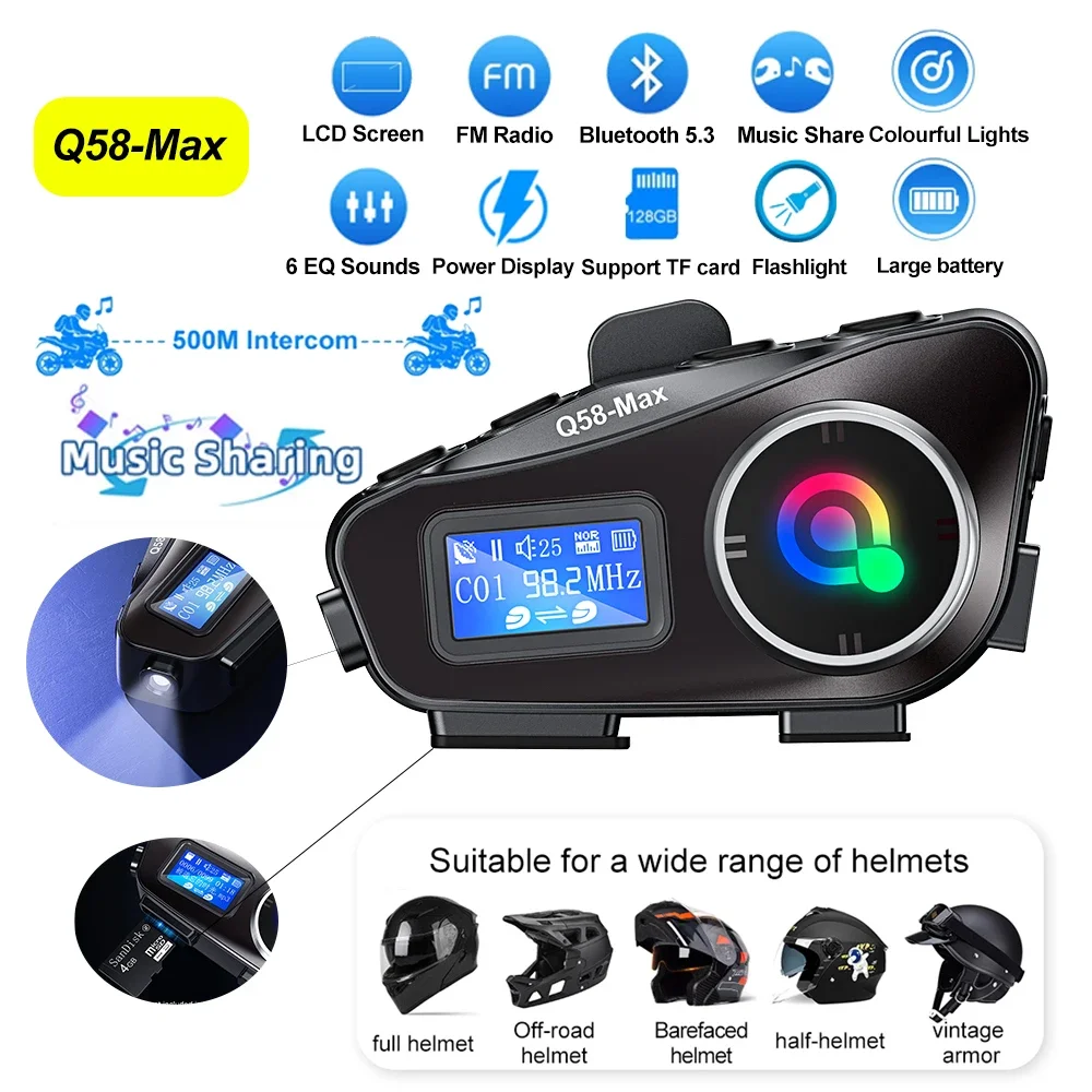 Universal Motorcycle Helmet Intercom Headset - Helm tampilan layar besar, interkom Bluetooth