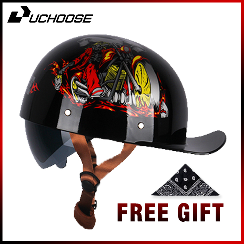 Vintage Open Face Retro Helmet - Uchoose topi bisbol sepeda motor, helm