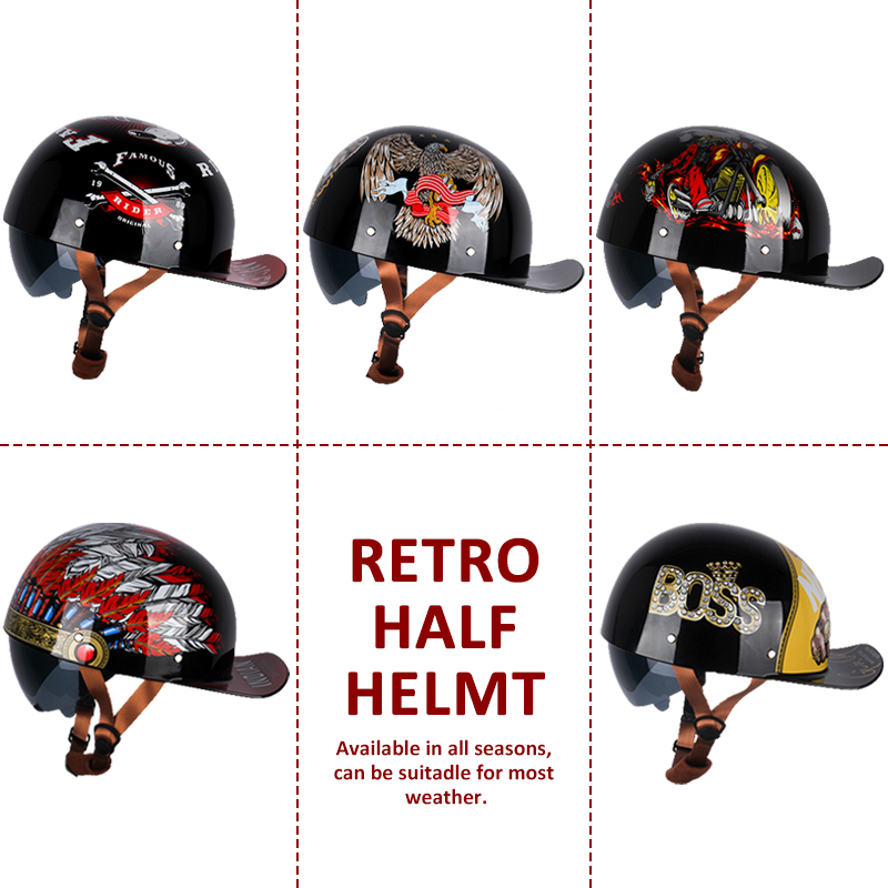 Uchoose topi bisbol sepeda mot - Vintage Open Face Retro Helmet ulasan dan harga