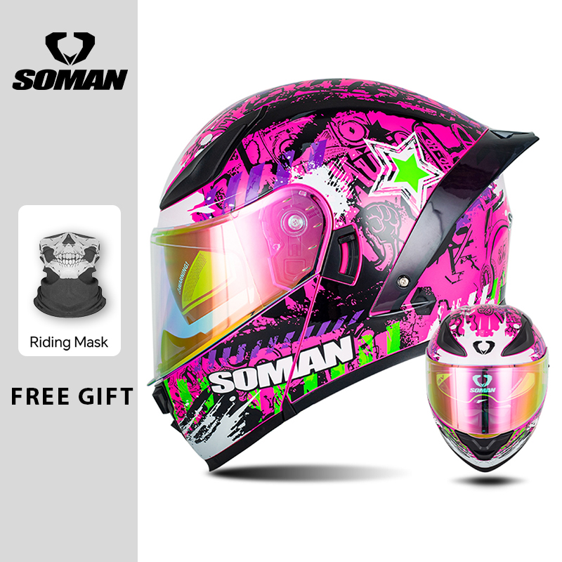 Helm Modular SOMAN Flip Full F - Dual Visor Motorcycle Racing Helmet ulasan dan harga