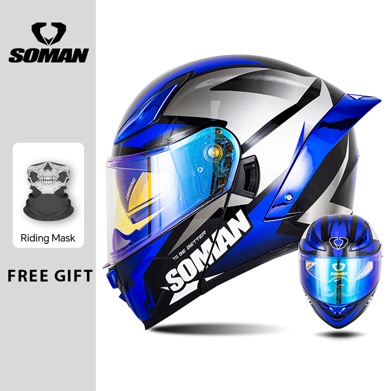Helm Modular SOMAN Flip Full F - Dual Visor Motorcycle Racing Helmet ulasan dan harga