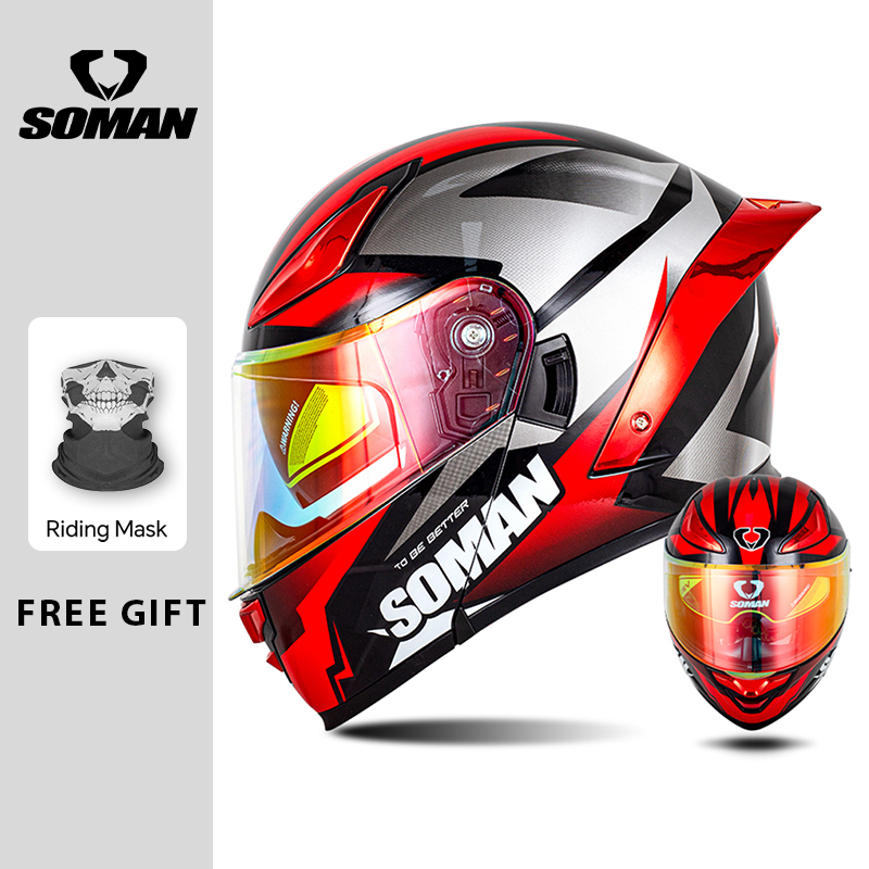 Helm Modular SOMAN Flip Full F - Dual Visor Motorcycle Racing Helmet ulasan dan harga