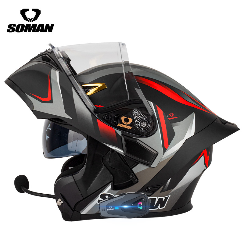 Helm Motor SOMAN Flip Up Full  - Dual Visor Motorcycle Racing Helmet ulasan dan harga